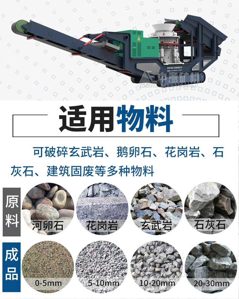 履帶式圓錐移動破碎機可破碎物料種類多